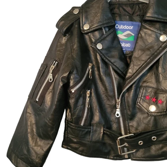 Outdoor HabitatBlack Boys Faux Motorcycle USA Leather Jacket Eagle Size 2T
